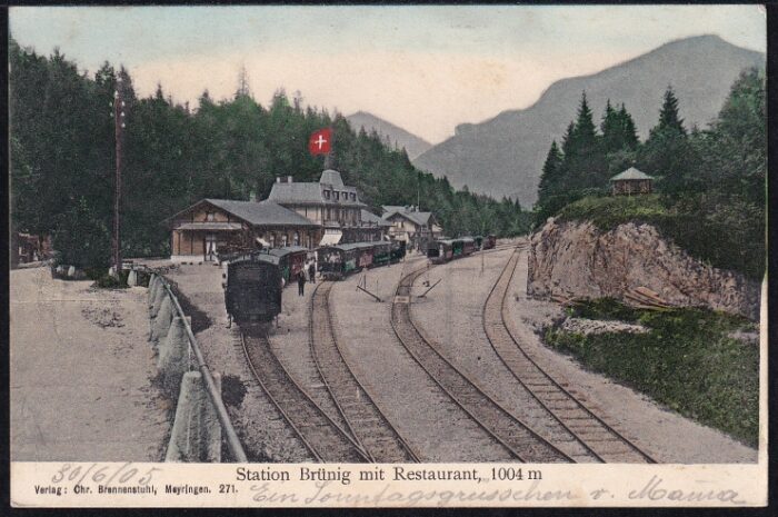 Ansichtskarte,1905 Bern farbig, Station Brünig mit Restaurant