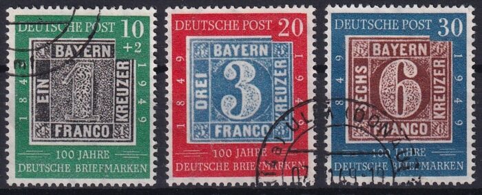 BRD 1949 100 Jahre Deutsche Briefmarken, komplette Serie, saubere Stempel