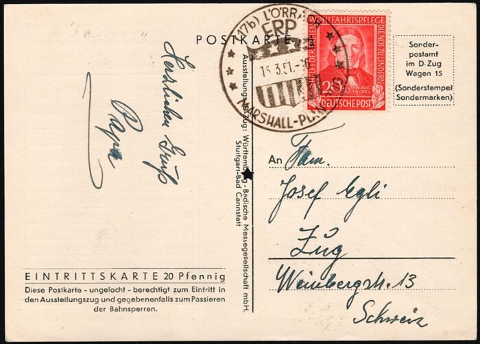 BRD 1949 Mi. Nr. 119 "Wohlfahrt" auf Eintrittskarte