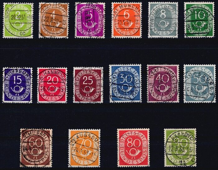 BRD 1951 Serie Mi. Nr. 123 bis 138 "Posthorn" gestempelt Vollstempel