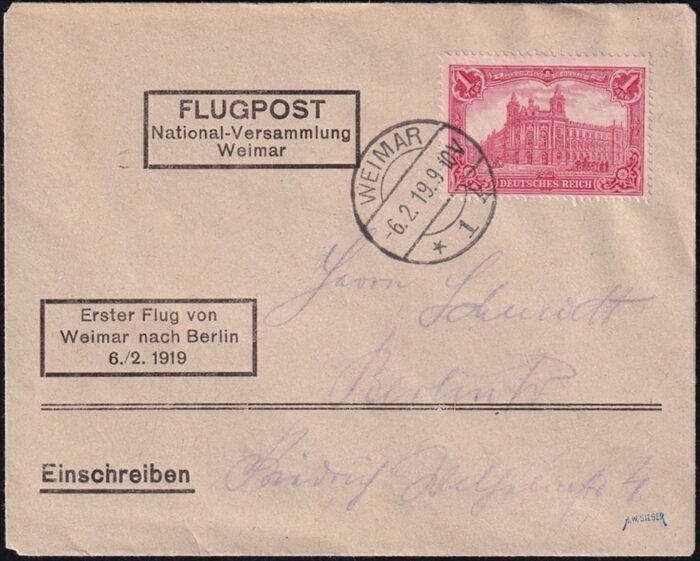 Deutschland, Deutsches Reich, Erster Flug Weimar - Berlin, mit Nr.94A II