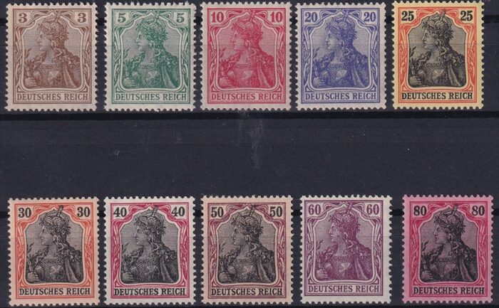 Deutschland, Deutsches Reich, Nr.84 II-93 II Kriegsdruck, komplette Serie