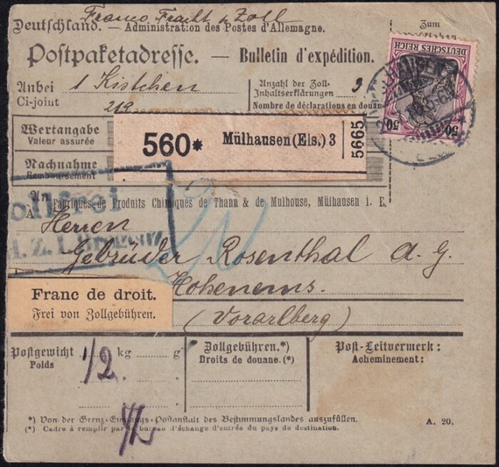 Deutschland, Deutsches Reich, Nr.91 I, Paketbegleitadresse