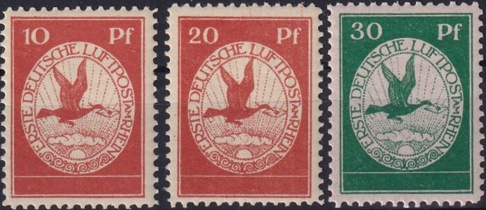 Deutschland, Deutsches Reich, Nr.I-III, Flugpost am Rhein/Main, komplette Serie