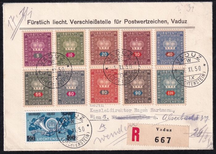 Liechtenstein, Dienstmarken, FDC, Nr.D 35-44/Freimarke Nr.288