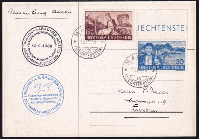 Liechtenstein, Flugpost, Bellinzona-Aarau, F 78b