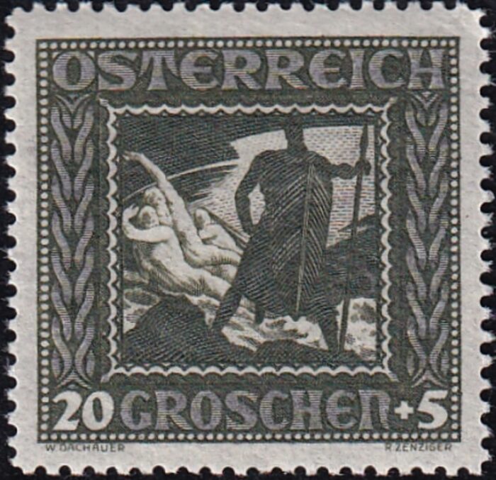 Österreich 1926, 20 + 5 Groschen olivgrün, Breitformat