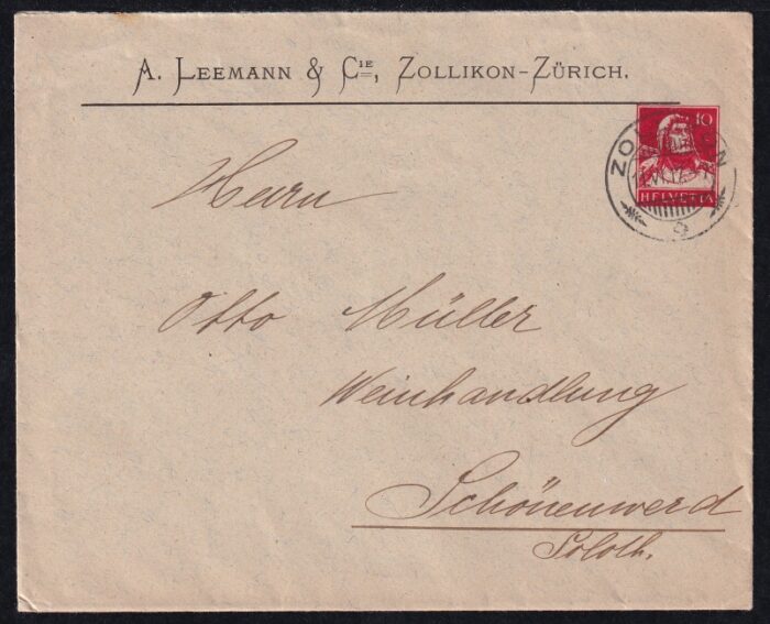 Schweiz 1914 Ganzsachen, Private Briefumschläge Firma "A. Leemann & Cie."