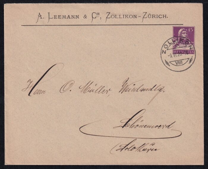 Schweiz 1920 Ganzsachen, Private Briefumschläge Firma "A. Leemann & Cie."