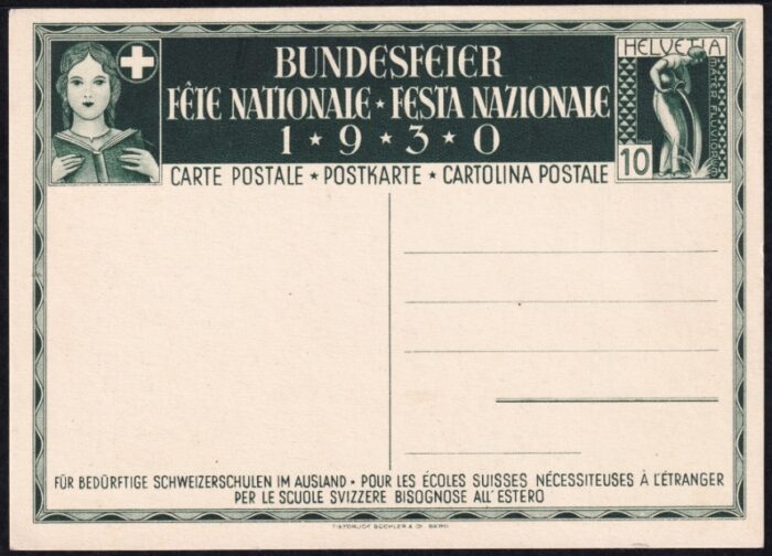 Schweiz Bundesfeierkarten 1930, Augustfeuer 10 Rp., nicht gelaufen