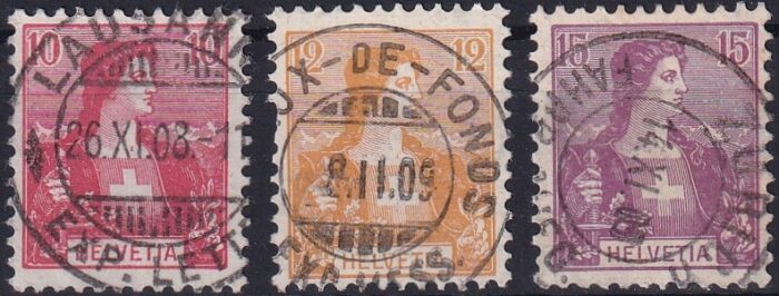 Schweiz, Freimarken, Helvetia-Brustbild, Nr.104-106, sauber gestempelte Serie