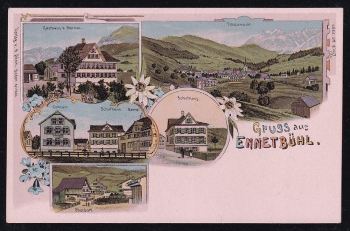 Schweiz Lithographie 1900 "Gruss aus ENNETBÜHL"