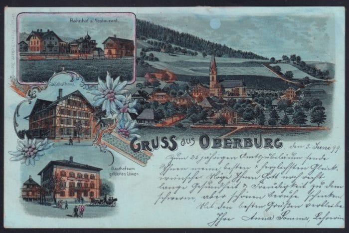 Schweiz Lithographien, Gruss aus Oberburg