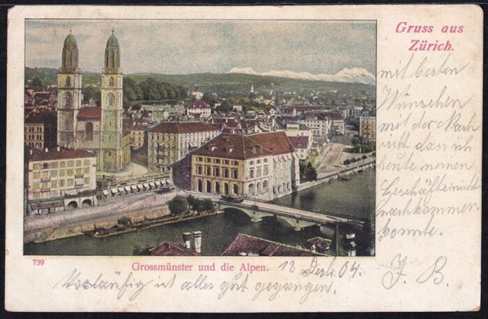 Schweiz, Lithographien, Gruss aus Zürich, Grossmünster