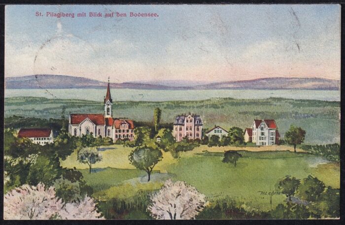 Schweiz, Lithographien, St.Pilagiberg mit Blick auf den Bodensee