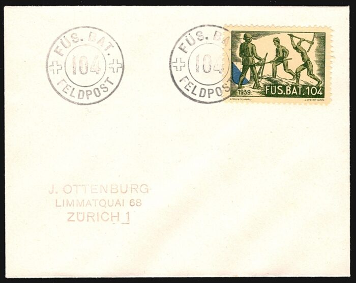 Schweiz, Soldatenmarken, Infanterie, Füs.Bat.104, Nr.501-504, je auf kleinformatigem Brief – Bild 5