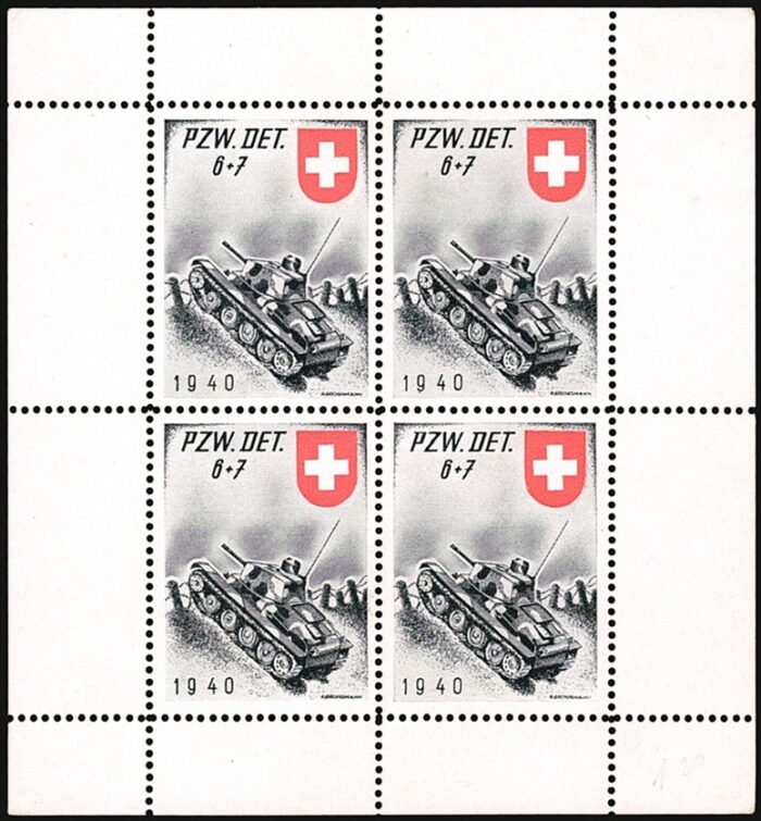 Schweiz, Soldatenmarken, Panzer, Pzw.Det. 6+7, Nr.3, gezähnter Block