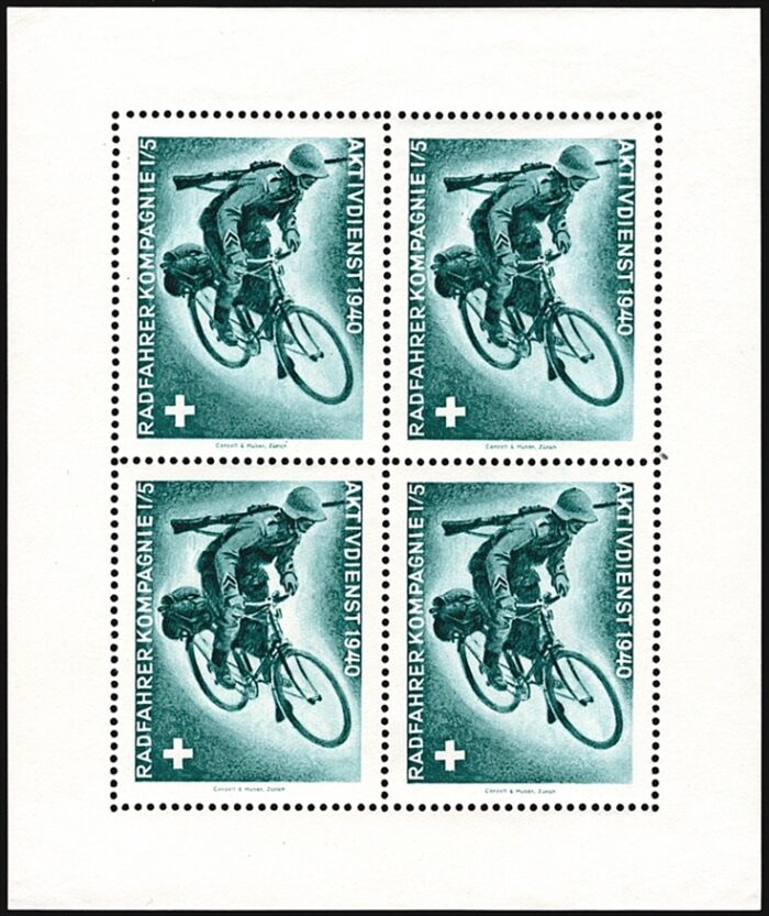 Schweiz, Soldatenmarken, Radfahrer, Radfahrerkompanie I/5, Nr.20, gezähnter Block