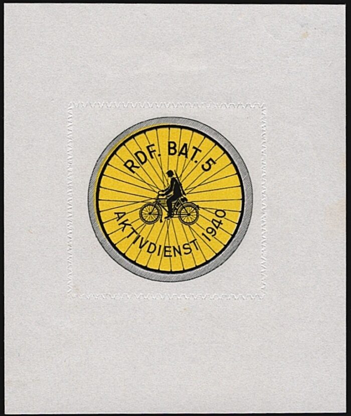 Schweiz, Soldatenmarken, Radfahrer, Rdf.Bat.5, Nr.19a, Einerbögli