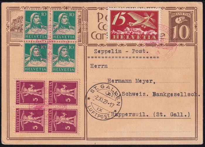 Schweiz, Zeppelinflüge, 1929, Sonderabfertigung Dübendorf-St.Gallen, ZF18D, Bildpostkarte