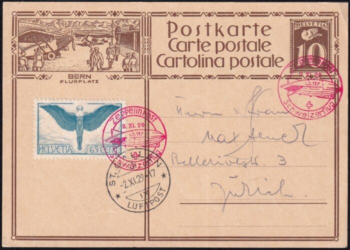 Schweiz, Zeppelinflüge, 1929, Sonderabfertigung Dübendorf-St.Gallen, ZF18D, Bildpostkarte