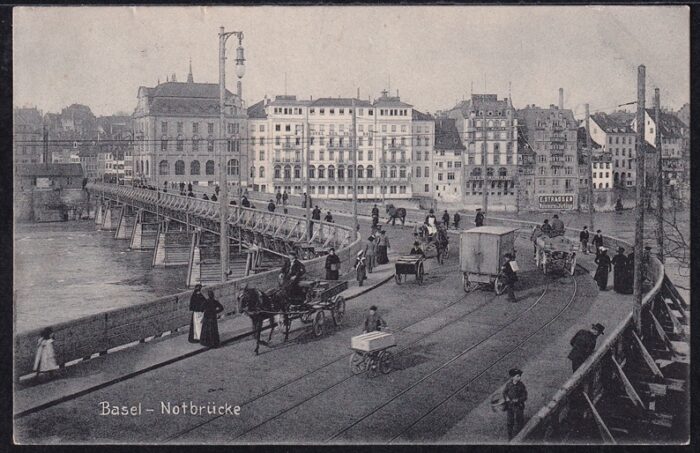 Schweiz,Lithographien, Basel - Notbrücke