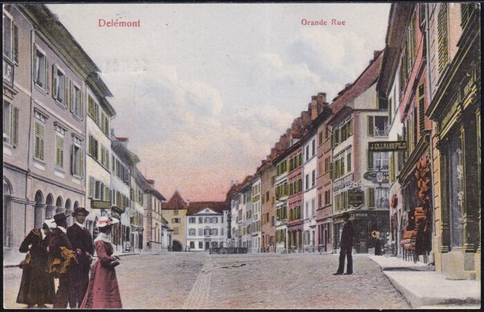 Schweiz,Lithographien, Delémont Grand Rue