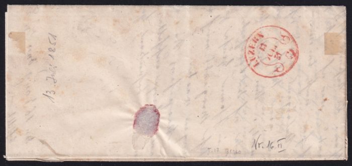 Schweiz Rayon II 1851 Nr. 16 IIg Type 17 B1-LO auf Brief von Zürich nach Luzern – Bild 2