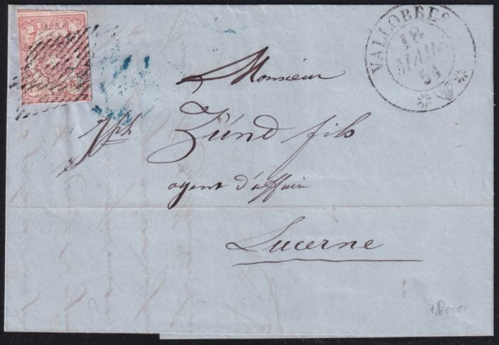 Schweiz Rayon III 1852 Nr. 20 "Grosse Wertziffer" Type 5 URI auf Brief nach "LUZERN"