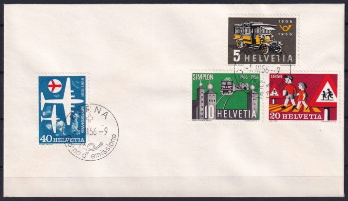 Schweiz 1956 SBK Nr. 324 bis 327 - FDC - italienischer Stempel