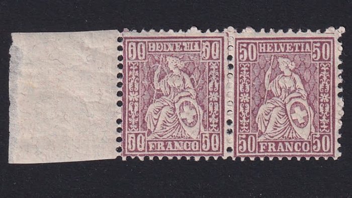 Schweiz sitzende Helvetia 1881 Nr. 51.DP postfrisch mit Doppelprägung