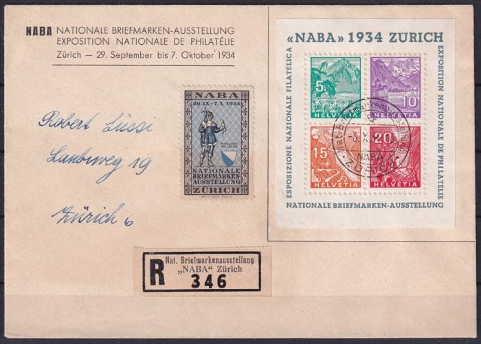 Schweiz Blocks 1934 NABA auf Brief