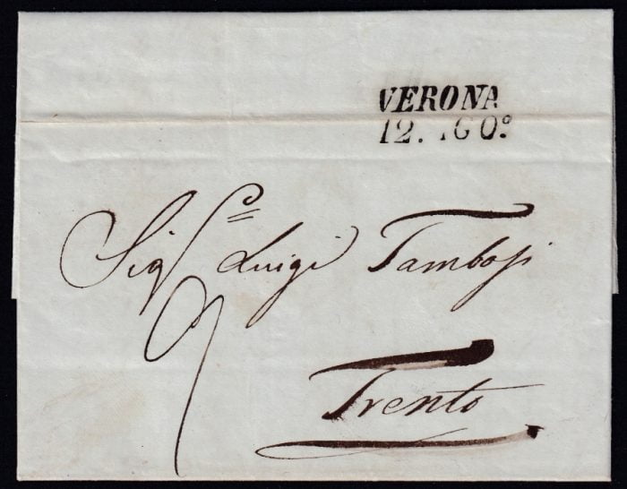 Vorphilatelie Österreich 12.8.1844 "Verona (Lombardei-Venetien)" => "Trient (Tirol)"