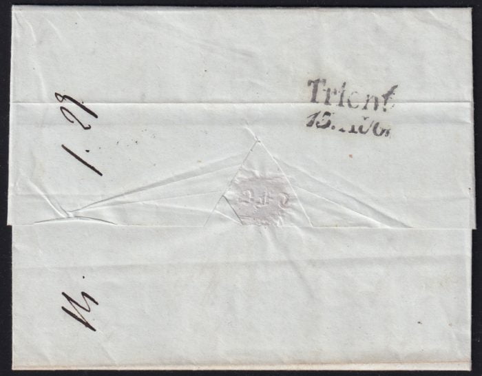 Vorphilatelie Österreich 12.8.1844 "Verona (Lombardei-Venetien)" => "Trient (Tirol)" – Bild 2